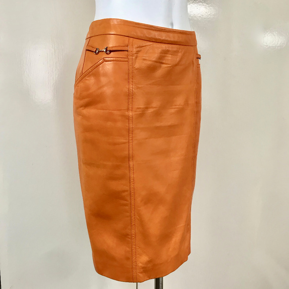 Auc Gucci Logo Napa Leather Pencil Skirt IT 40 - Picture 2 of 8